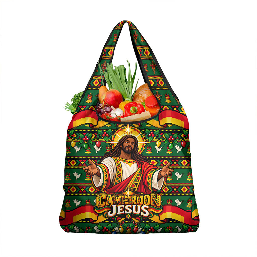 Cameroon Jesus Christmas Grocery Bag African Culture Ugly Knit Pattern
