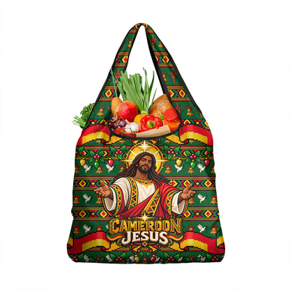 Cameroon Jesus Christmas Grocery Bag African Culture Ugly Knit Pattern