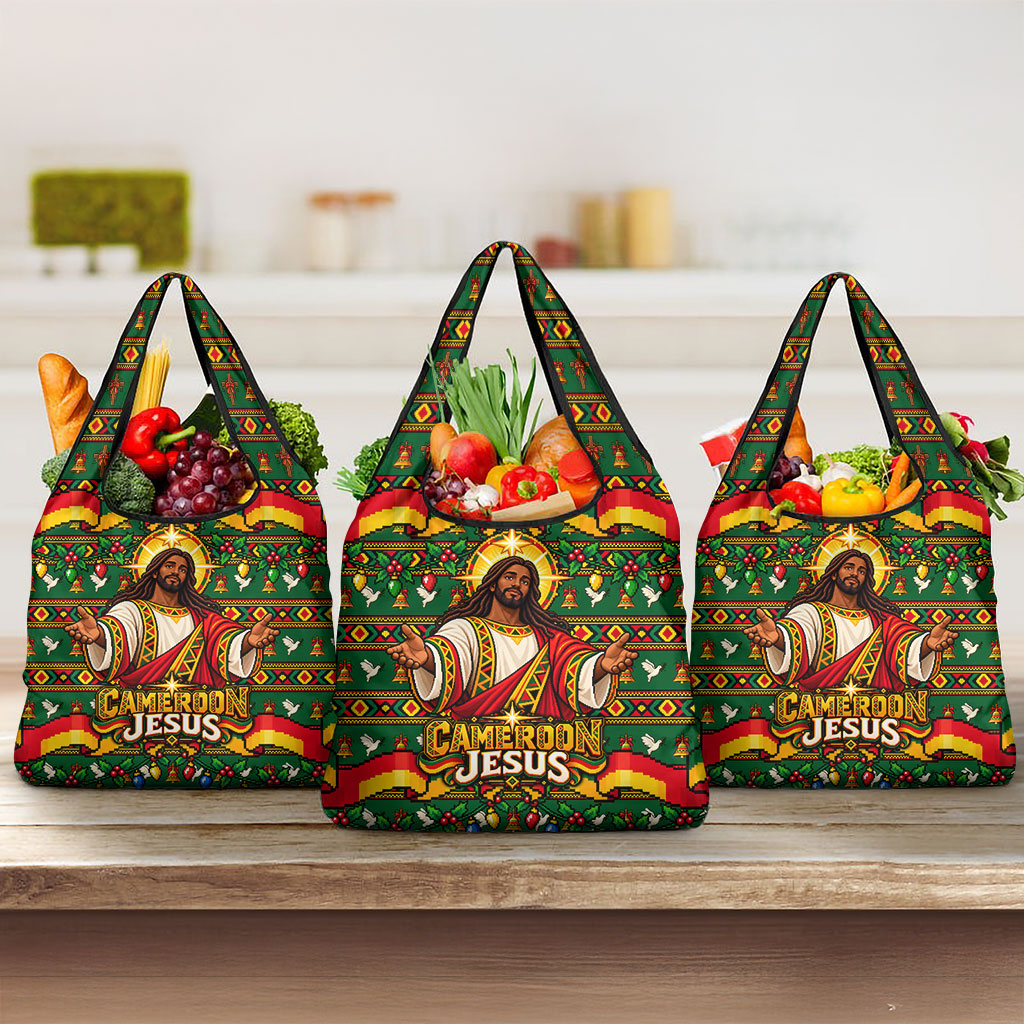 Cameroon Jesus Christmas Grocery Bag African Culture Ugly Knit Pattern