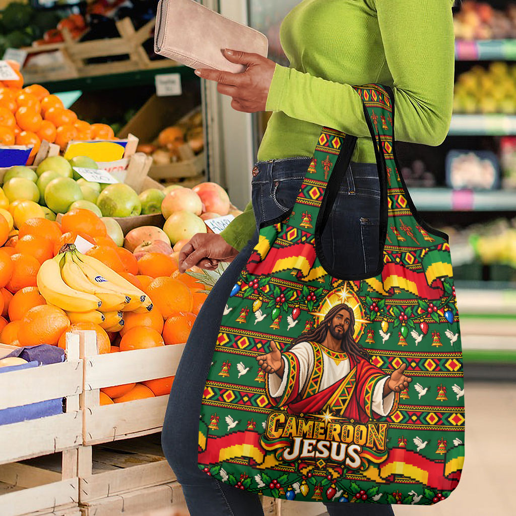 Cameroon Jesus Christmas Grocery Bag African Culture Ugly Knit Pattern