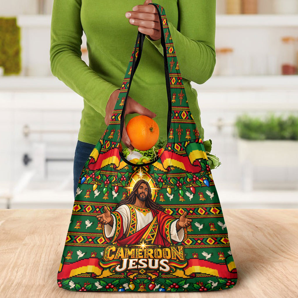 Cameroon Jesus Christmas Grocery Bag African Culture Ugly Knit Pattern