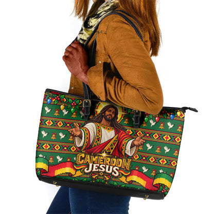 Cameroon Jesus Christmas Leather Tote Bag African Culture Ugly Knit Pattern
