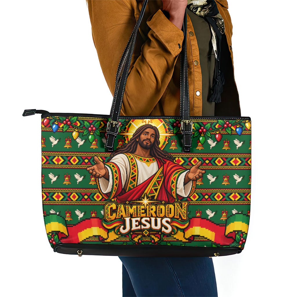 Cameroon Jesus Christmas Leather Tote Bag African Culture Ugly Knit Pattern