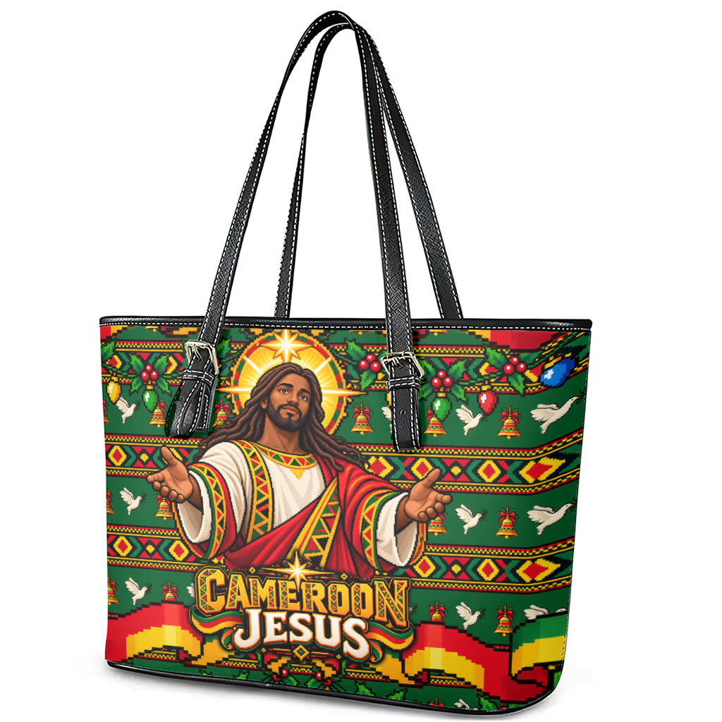 Cameroon Jesus Christmas Leather Tote Bag African Culture Ugly Knit Pattern
