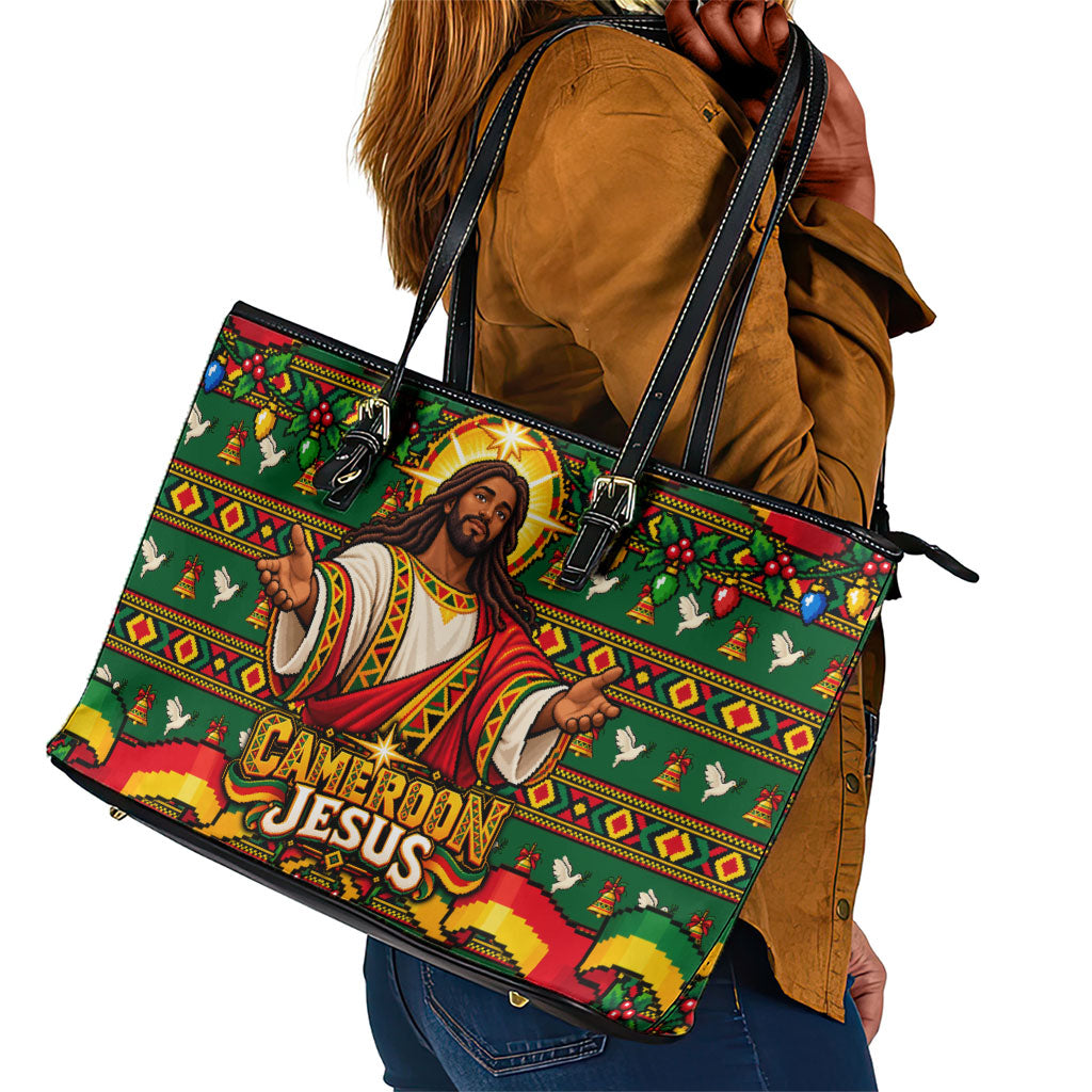 Cameroon Jesus Christmas Leather Tote Bag African Culture Ugly Knit Pattern