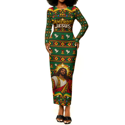 Cameroon Jesus Christmas Long Sleeve Bodycon Dress African Culture Ugly Knit Pattern