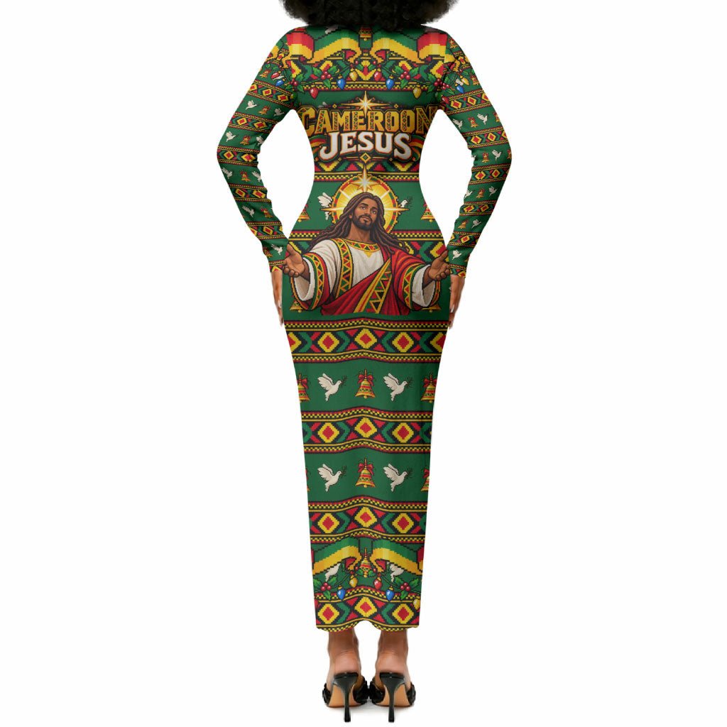 Cameroon Jesus Christmas Long Sleeve Bodycon Dress African Culture Ugly Knit Pattern