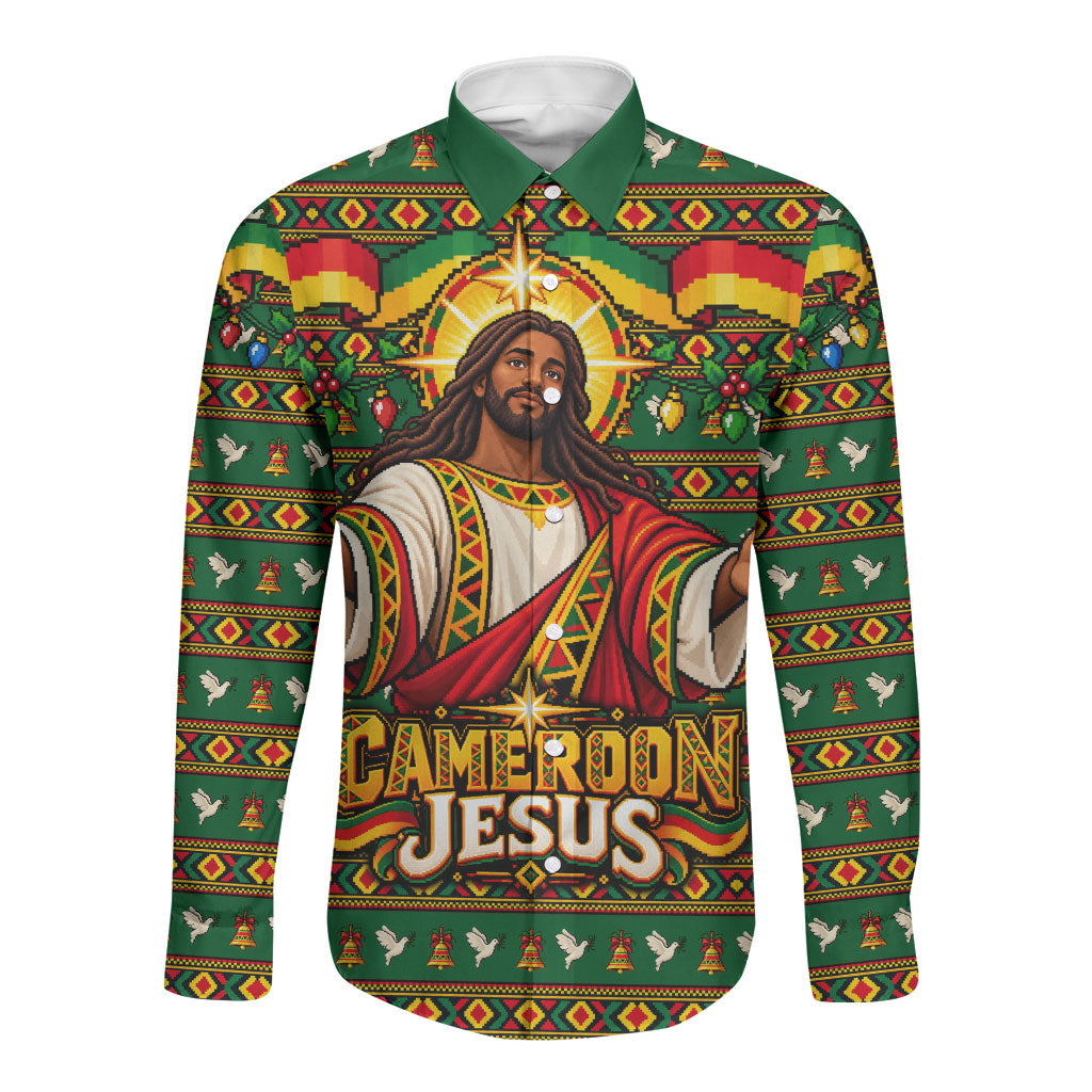 Cameroon Jesus Christmas Long Sleeve Button Shirt African Culture Ugly Knit Pattern