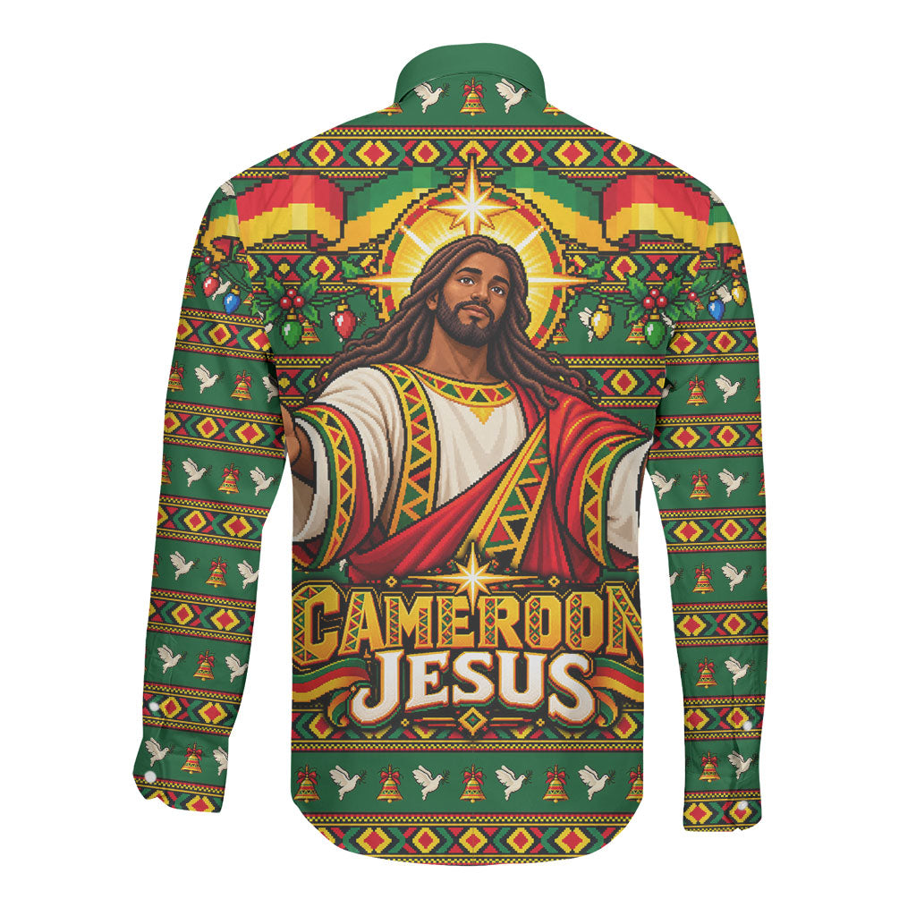 Cameroon Jesus Christmas Long Sleeve Button Shirt African Culture Ugly Knit Pattern