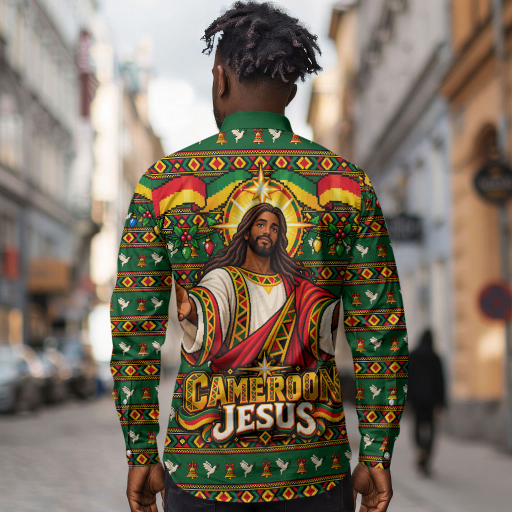 Cameroon Jesus Christmas Long Sleeve Button Shirt African Culture Ugly Knit Pattern
