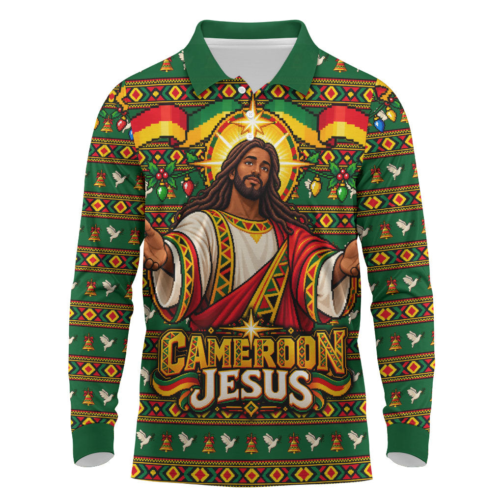 Cameroon Jesus Christmas Long Sleeve Polo Shirt African Culture Ugly Knit Pattern