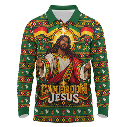 Cameroon Jesus Christmas Long Sleeve Polo Shirt African Culture Ugly Knit Pattern