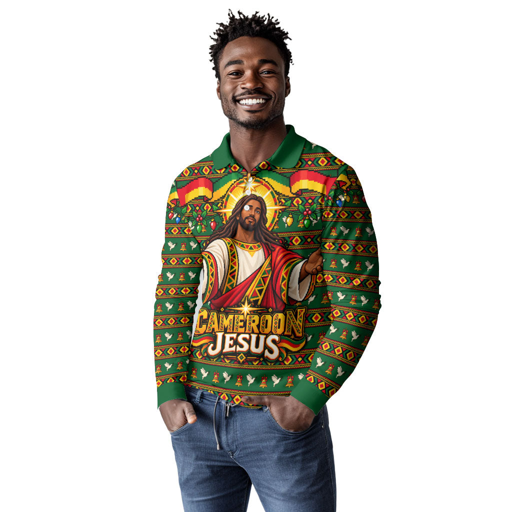 Cameroon Jesus Christmas Long Sleeve Polo Shirt African Culture Ugly Knit Pattern