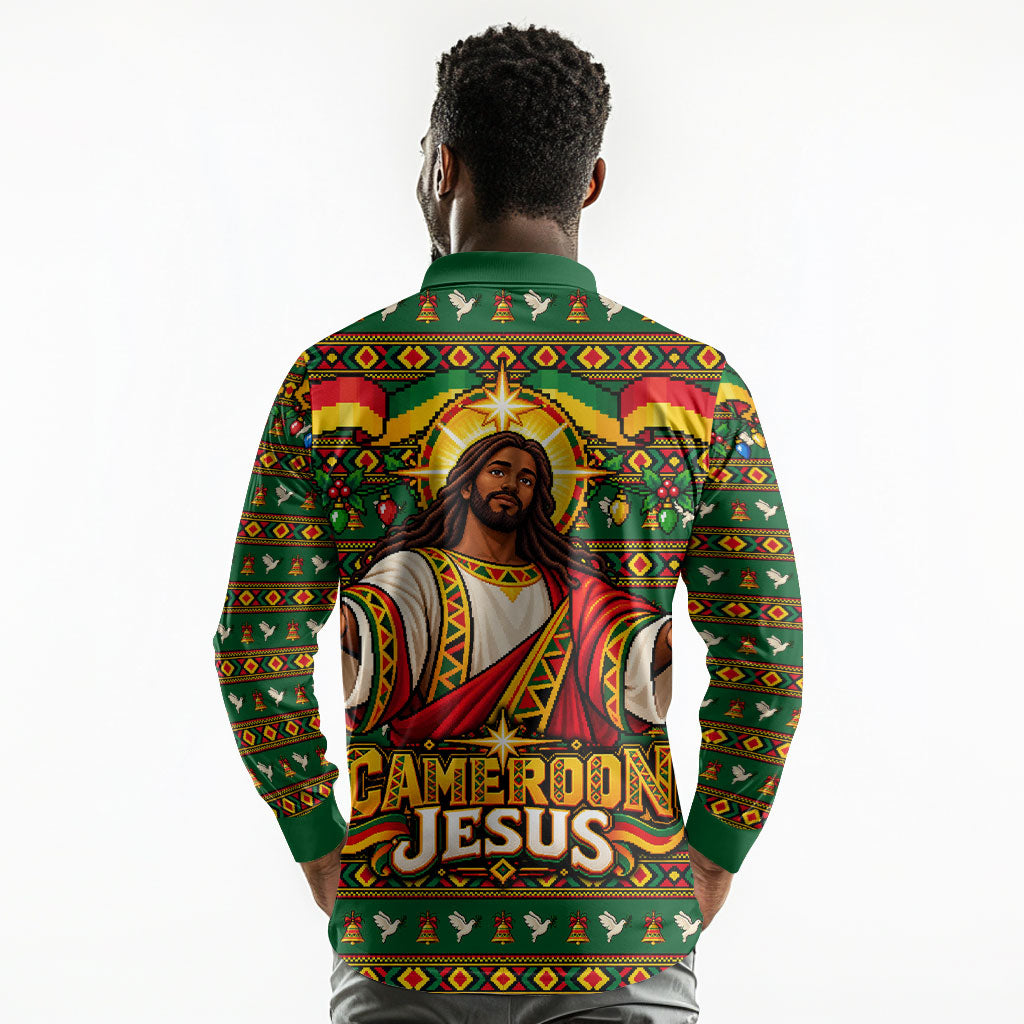 Cameroon Jesus Christmas Long Sleeve Polo Shirt African Culture Ugly Knit Pattern