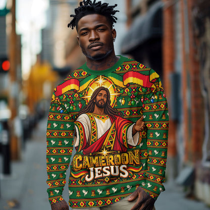 Cameroon Jesus Christmas Long Sleeve Shirt African Culture Ugly Knit Pattern