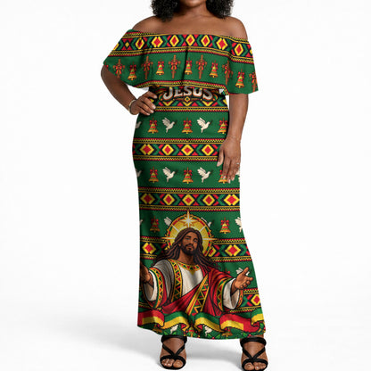 Cameroon Jesus Christmas Off Shoulder Maxi Dress African Culture Ugly Knit Pattern