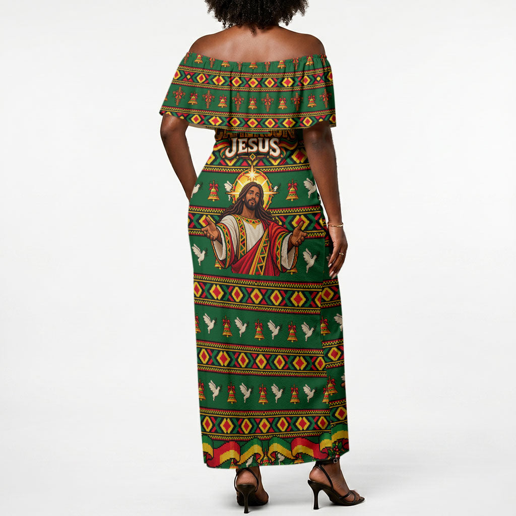 Cameroon Jesus Christmas Off Shoulder Maxi Dress African Culture Ugly Knit Pattern