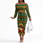Cameroon Jesus Christmas Off The Shoulder Long Sleeve Dress African Culture Ugly Knit Pattern