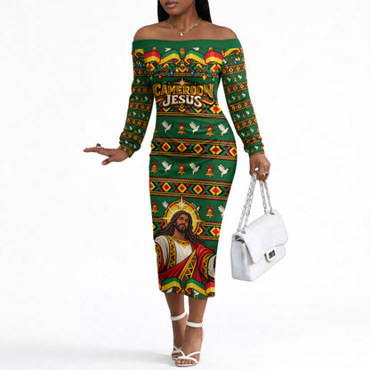 Cameroon Jesus Christmas Off The Shoulder Long Sleeve Dress African Culture Ugly Knit Pattern