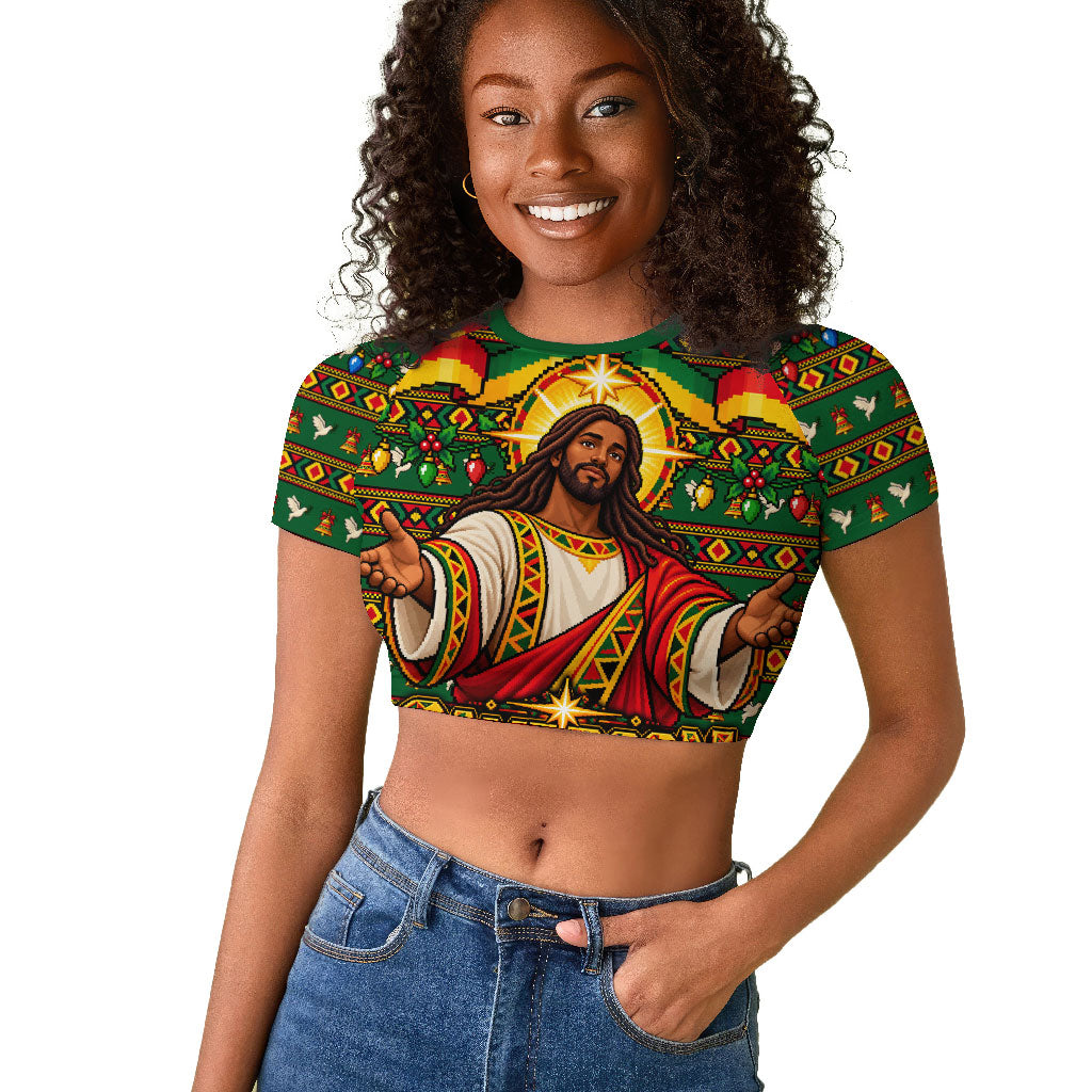 Cameroon Jesus Christmas Raglan Cropped T shirt African Culture Ugly Knit Pattern