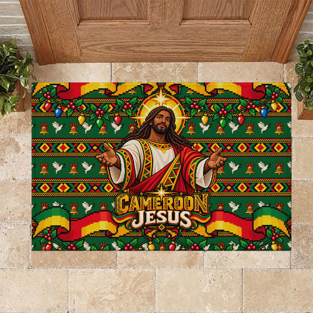 Cameroon Jesus Christmas Rubber Doormat African Culture Ugly Knit Pattern