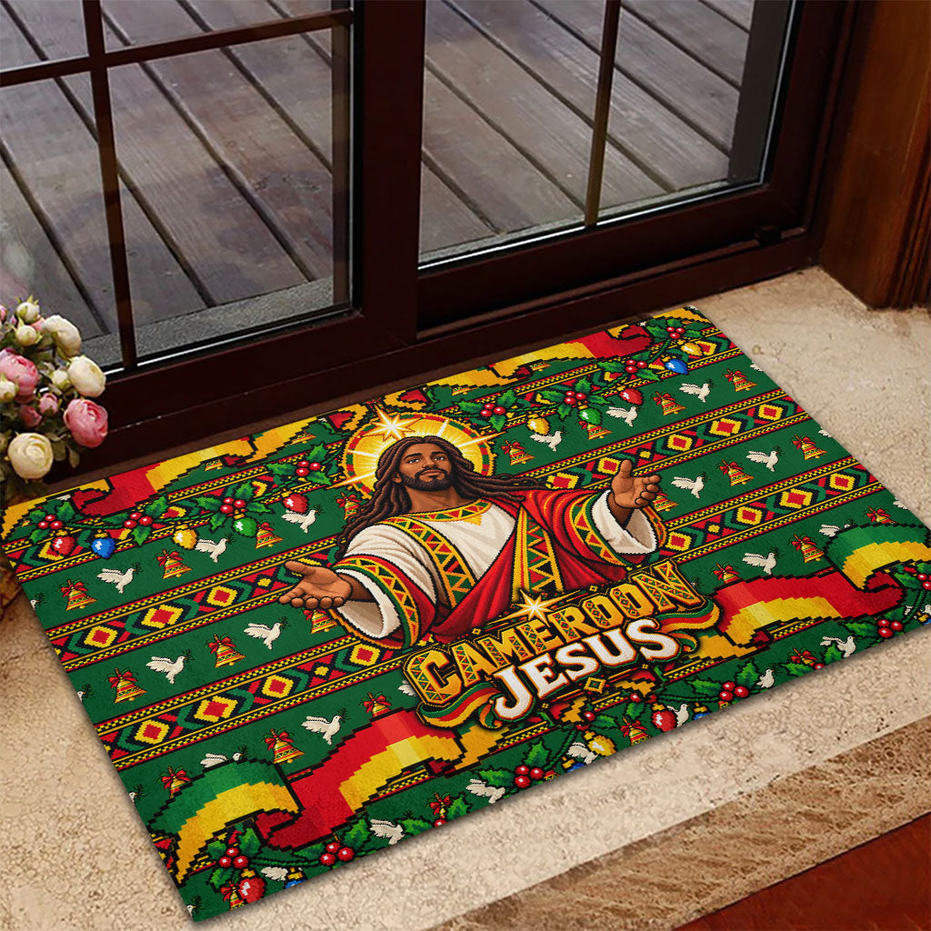 Cameroon Jesus Christmas Rubber Doormat African Culture Ugly Knit Pattern