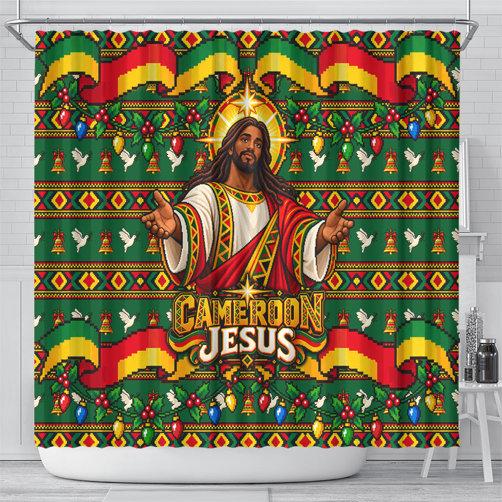Cameroon Jesus Christmas Shower Curtain African Culture Ugly Knit Pattern