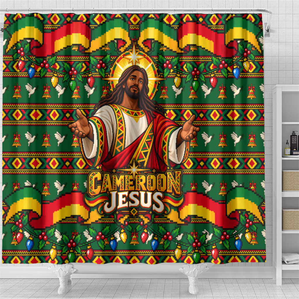 Cameroon Jesus Christmas Shower Curtain African Culture Ugly Knit Pattern