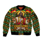 Cameroon Jesus Christmas Sleeve Zip Bomber Jacket African Culture Ugly Knit Pattern