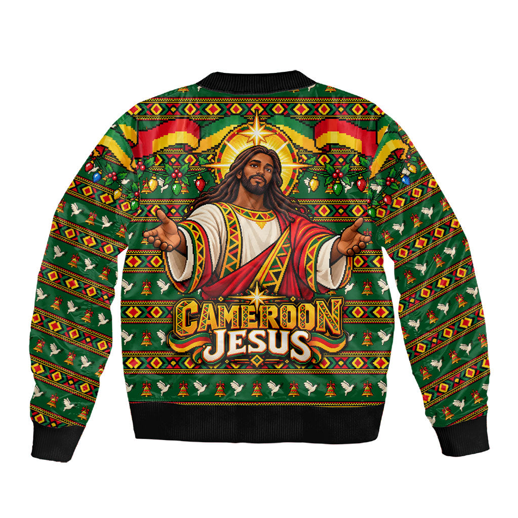 Cameroon Jesus Christmas Sleeve Zip Bomber Jacket African Culture Ugly Knit Pattern