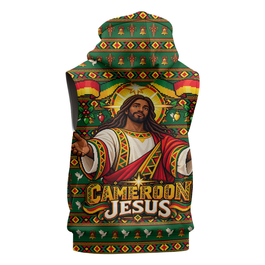 Cameroon Jesus Christmas Sleeveless Zip Hoodie African Culture Ugly Knit Pattern