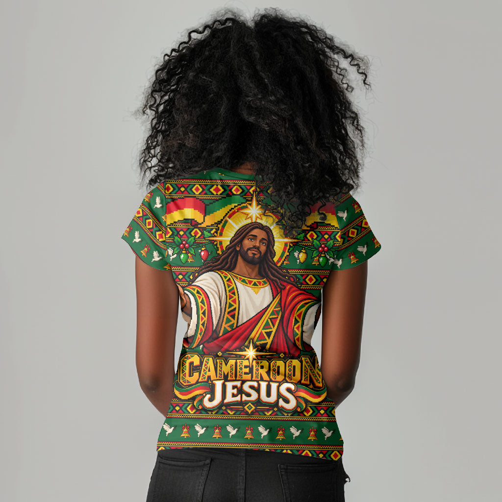 Cameroon Jesus Christmas Women V-Neck T-Shirt African Culture Ugly Knit Pattern