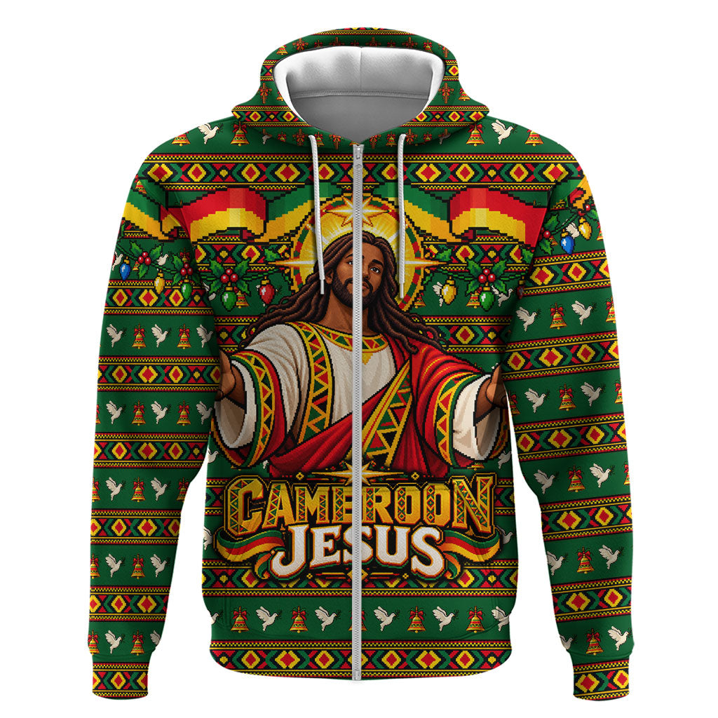 Cameroon Jesus Christmas Zip Hoodie African Culture Ugly Knit Pattern