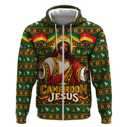 Cameroon Jesus Christmas Zip Hoodie African Culture Ugly Knit Pattern