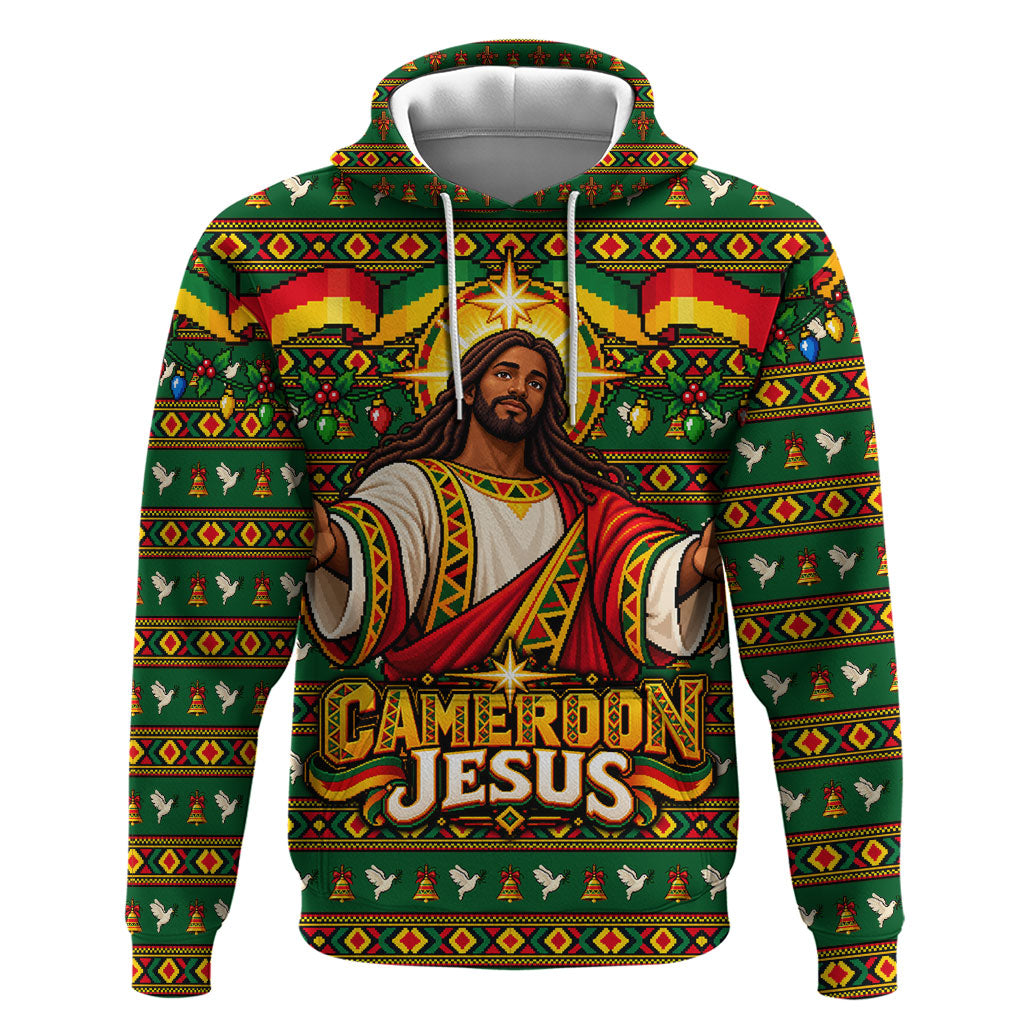 Cameroon Jesus Christmas Zip Hoodie African Culture Ugly Knit Pattern