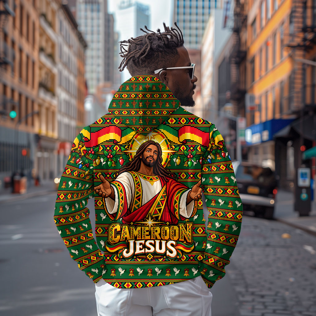 Cameroon Jesus Christmas Zip Hoodie African Culture Ugly Knit Pattern