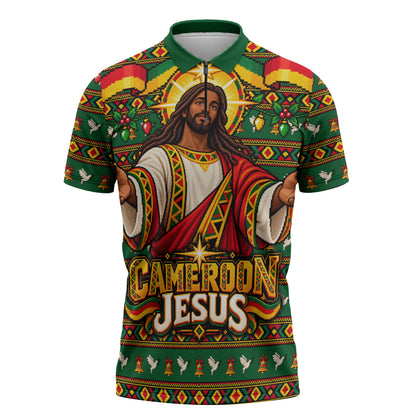 Cameroon Jesus Christmas Zipper Polo Shirt African Culture Ugly Knit Pattern