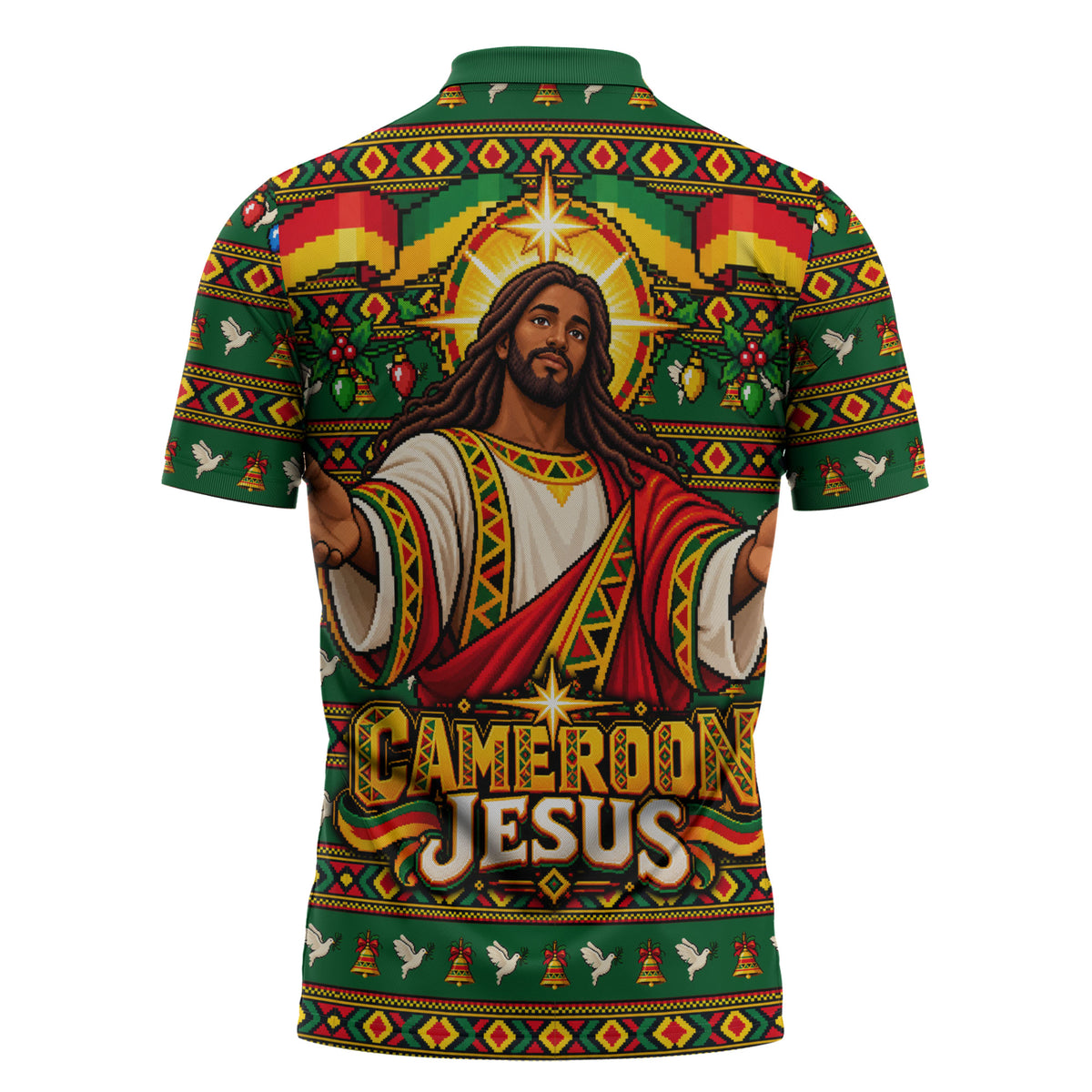 Cameroon Jesus Christmas Zipper Polo Shirt African Culture Ugly Knit Pattern