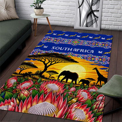 South Africa Christmas Area Rug African Culture Protea Flower Safari Sunset