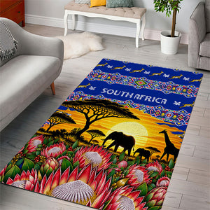 South Africa Christmas Area Rug African Culture Protea Flower Safari Sunset