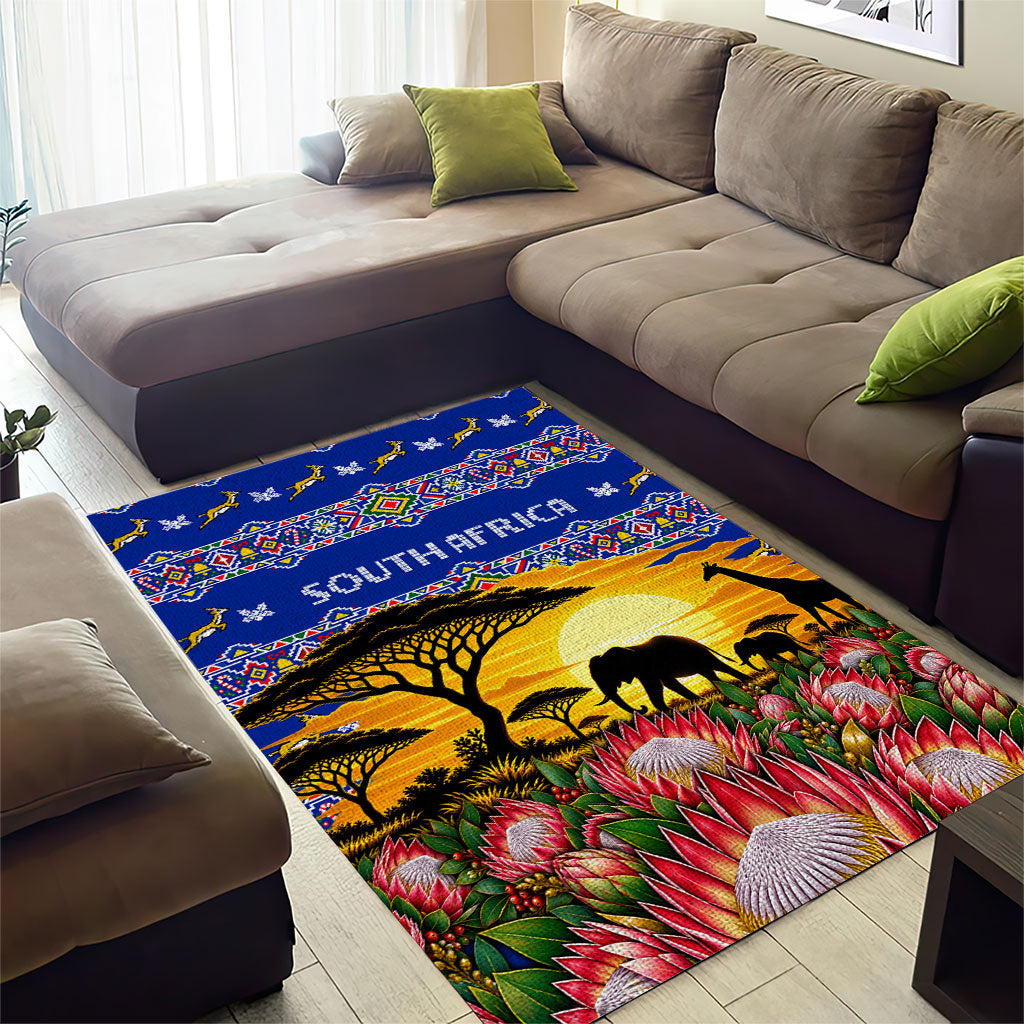 South Africa Christmas Area Rug African Culture Protea Flower Safari Sunset
