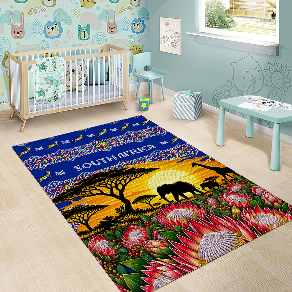 South Africa Christmas Area Rug African Culture Protea Flower Safari Sunset