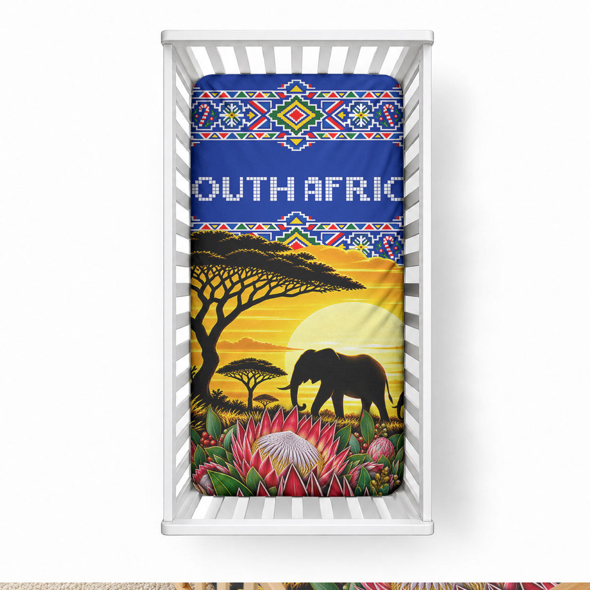 South Africa Christmas Baby Bed Cover African Culture Protea Flower Safari Sunset