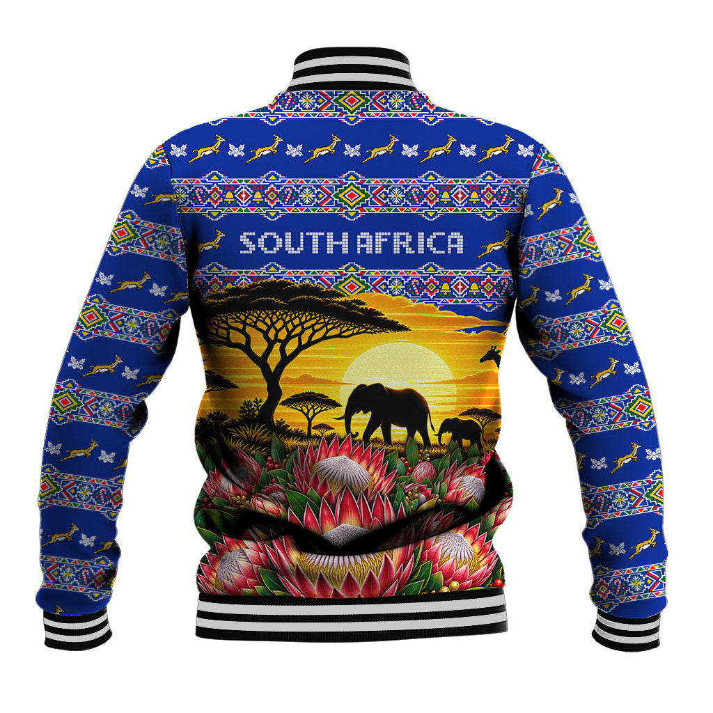 South Africa Christmas Baseball Jacket African Culture Protea Flower Safari Sunset