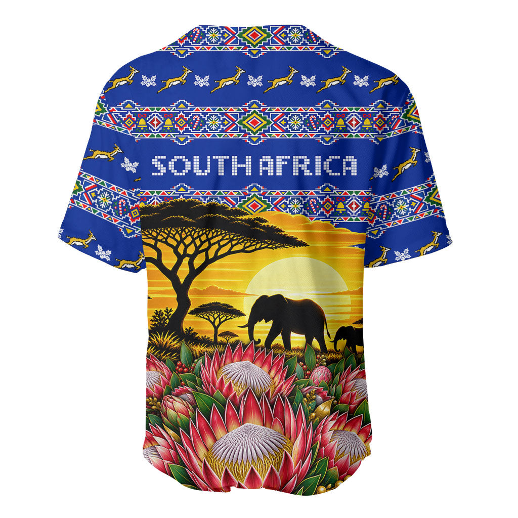 South Africa Christmas Baseball Jersey African Culture Protea Flower Safari Sunset