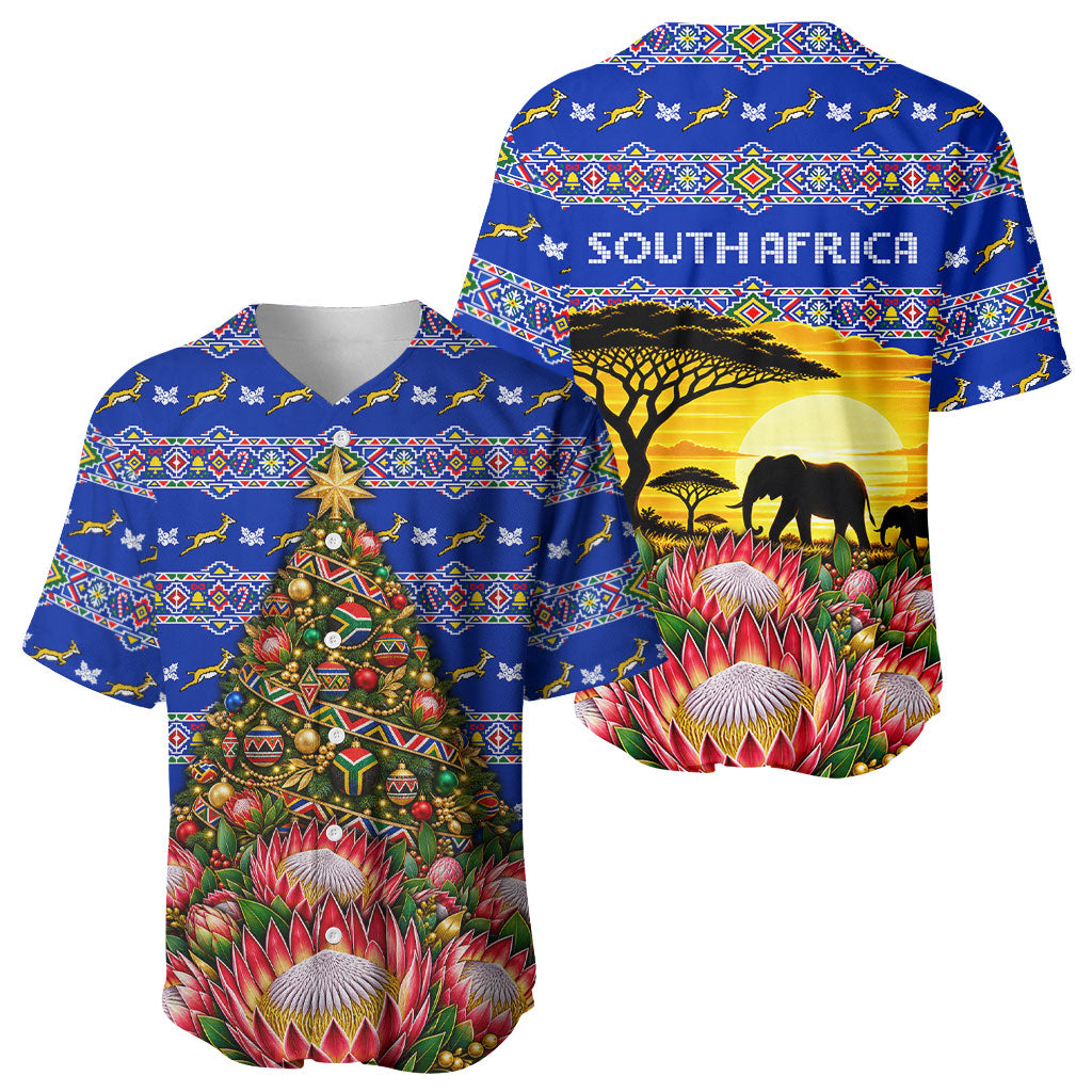 South Africa Christmas Baseball Jersey African Culture Protea Flower Safari Sunset