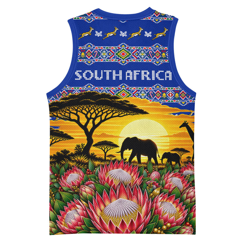 South Africa Christmas Basketball Jersey African Culture Protea Flower Safari Sunset