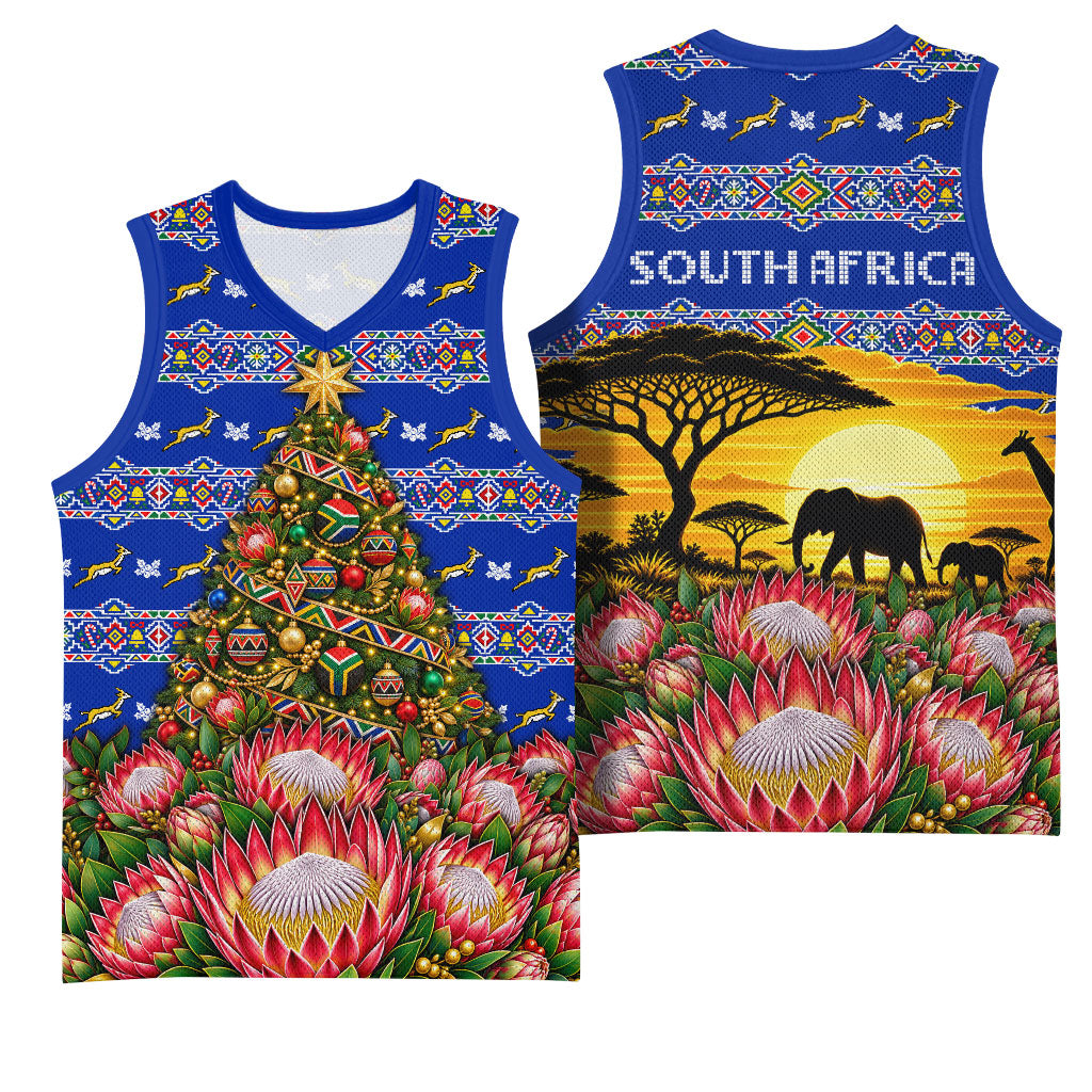 South Africa Christmas Basketball Jersey African Culture Protea Flower Safari Sunset