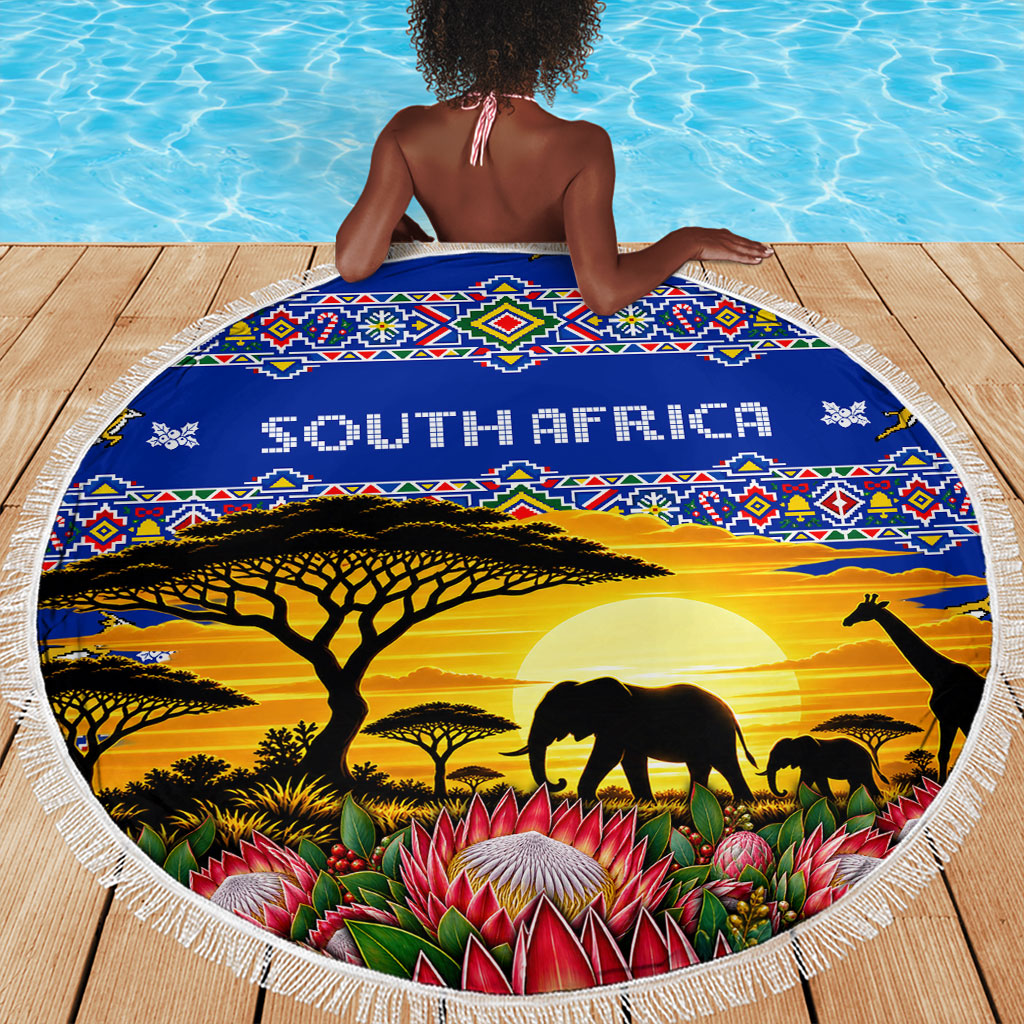 South Africa Christmas Beach Blanket African Culture Protea Flower Safari Sunset