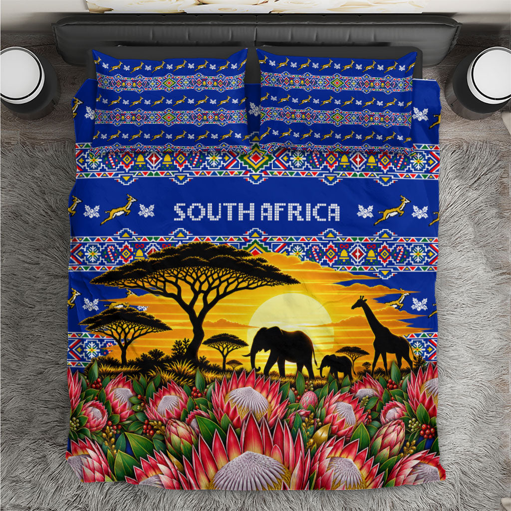 South Africa Christmas Bedding Set African Culture Protea Flower Safari Sunset